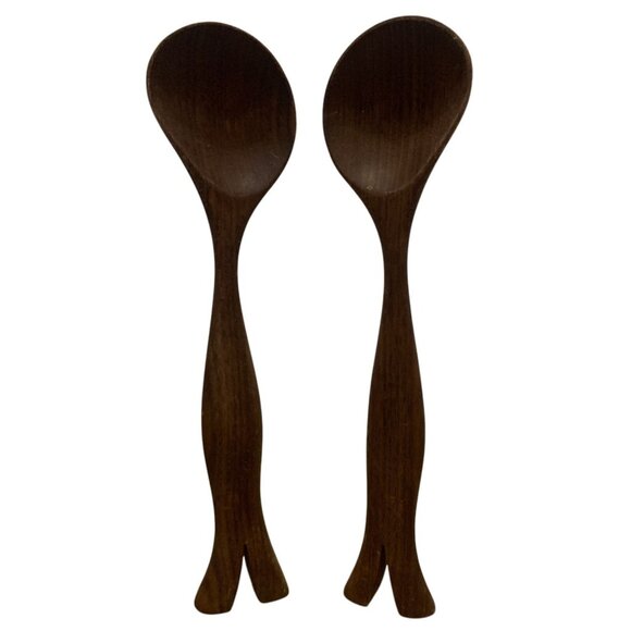 Unbranded Other - Artisan MCM Walnut Wood Salad Servers - Handcrafted Elegance Dances with Arugula